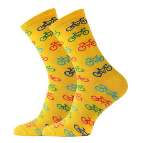 Żółte skarpetki bawełniane w kolorowe rowery